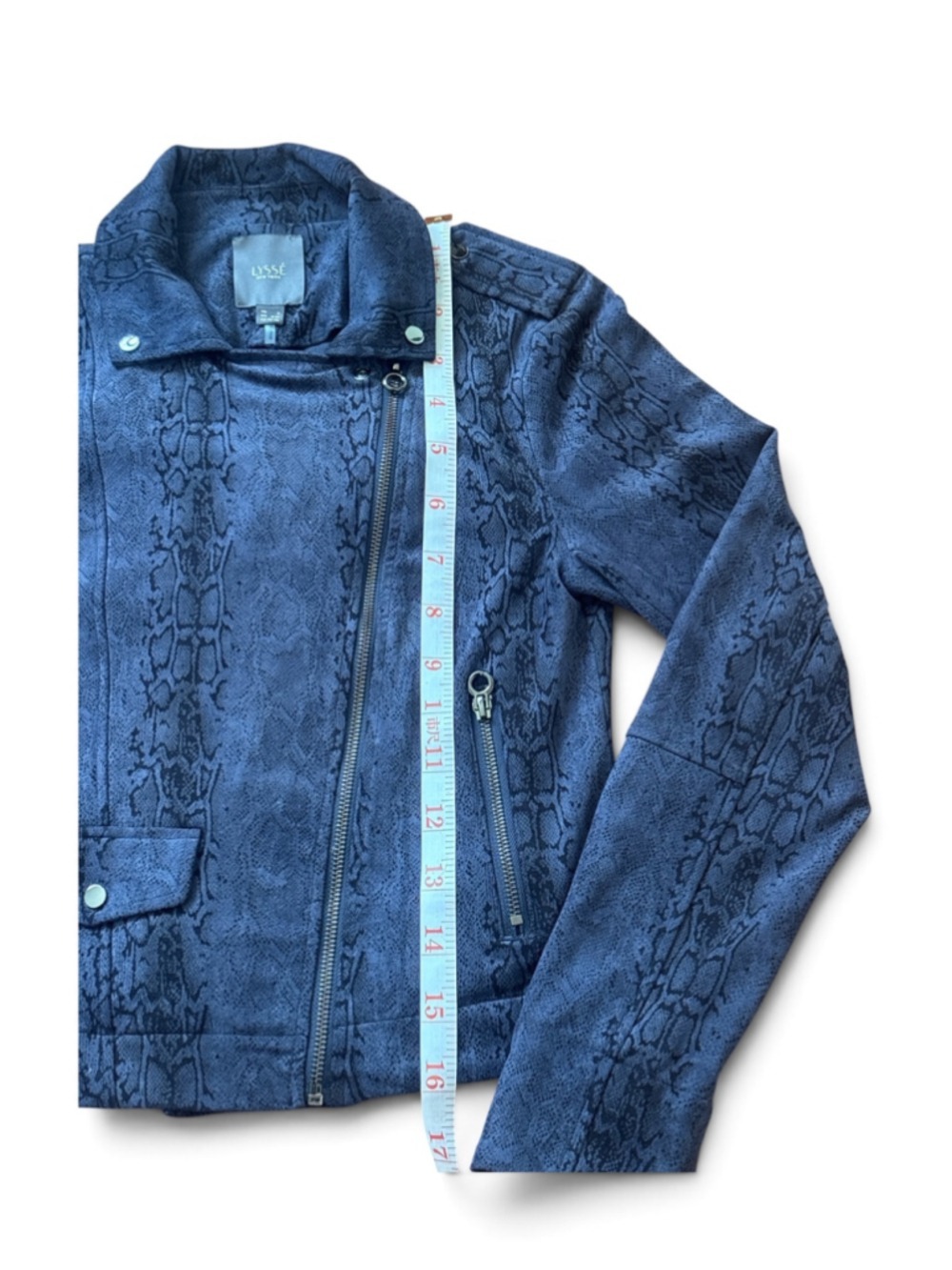 Lysse Blue Black Snake Print Faux Suede Moto Jacket Size S - Picture 2 of 6